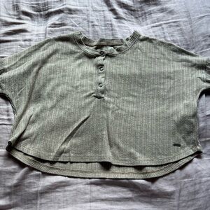 Beige Ribbed Button-Up Crop Top